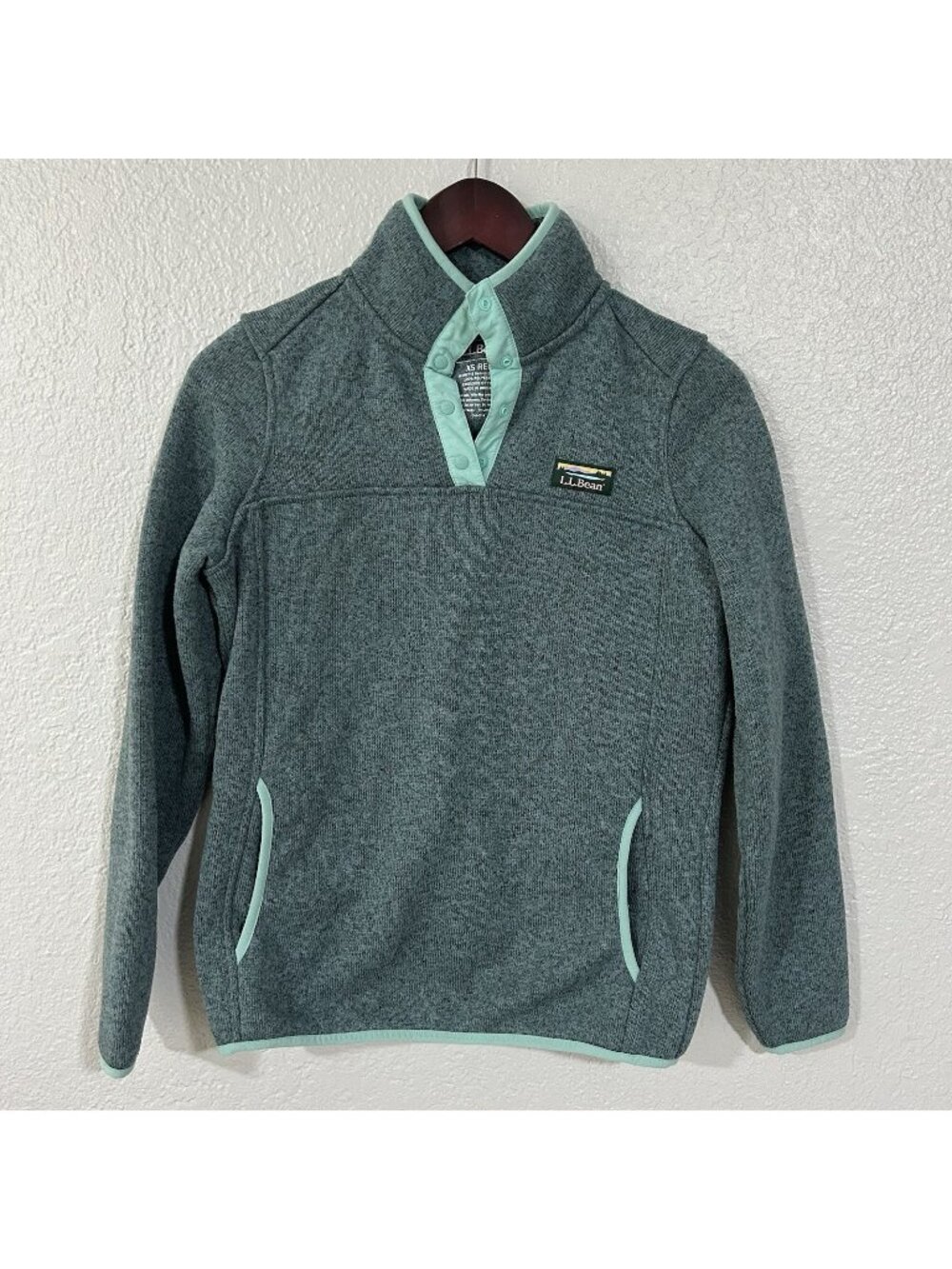 L.L. Bean Tumbled Sherpa Fleece Pullover Women XS Reg Green Pockets Snap
